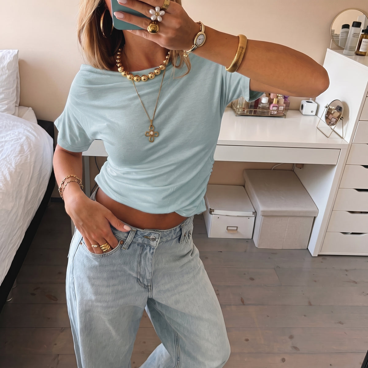 Anna Off-Shoulder Top Turquoise